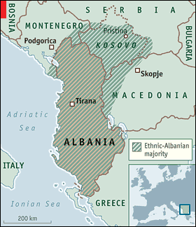 Albánok a Nyugat-Balkánon. (A kép forrása: http://www.economist.com)